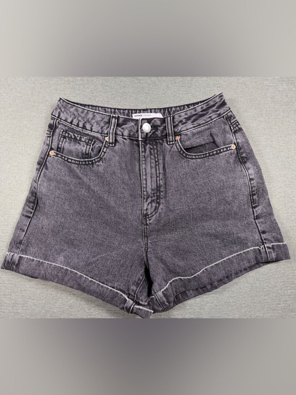 Garage Washed Black High-Rise Denim Shorts